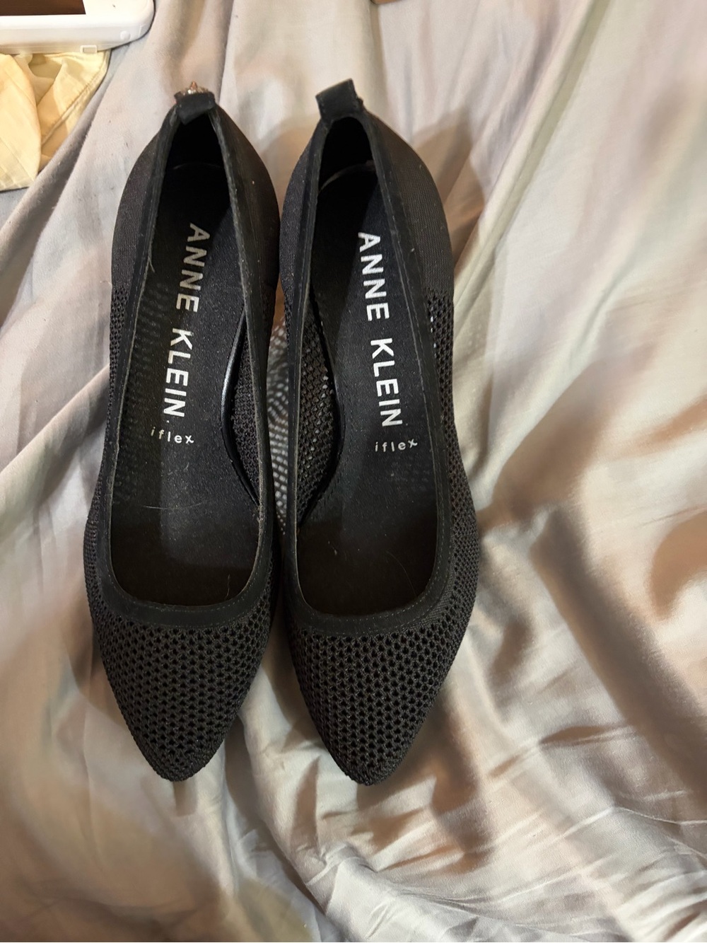 Anne Klein Black Pointed Knit Flats with iFlex Sole